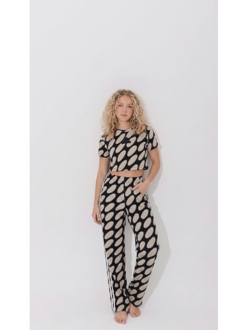 Adidas Originals Marimekko Women's Black and Beige Patterned Track Pants, Size M